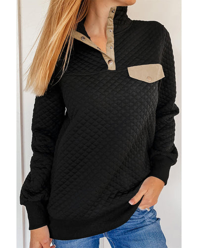 Azura Exchange Quilted Stand Neck Sweatshirt with Fake Front Pocket - S Payday Deals