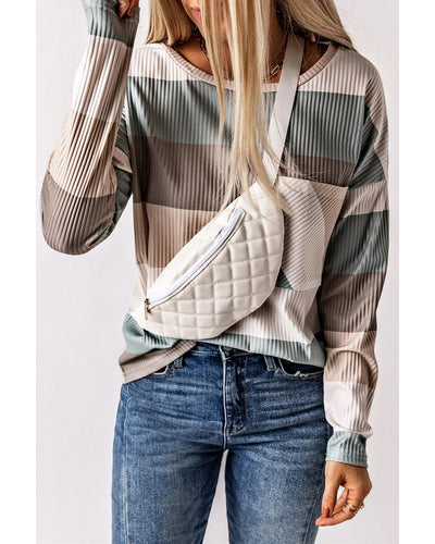 Azura Exchange Ribbed Color Block Long Sleeve Top with Pocket - M Payday Deals