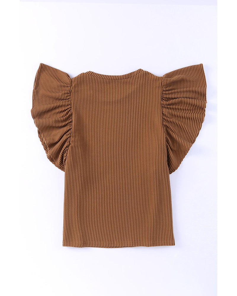 Azura Exchange Ribbed Knit Ruffled Short Sleeve T-Shirt - L Payday Deals