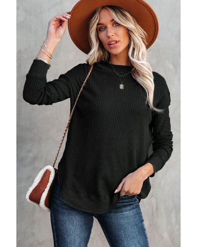 Azura Exchange Ribbed Trim Waffle Knit Top - M Payday Deals