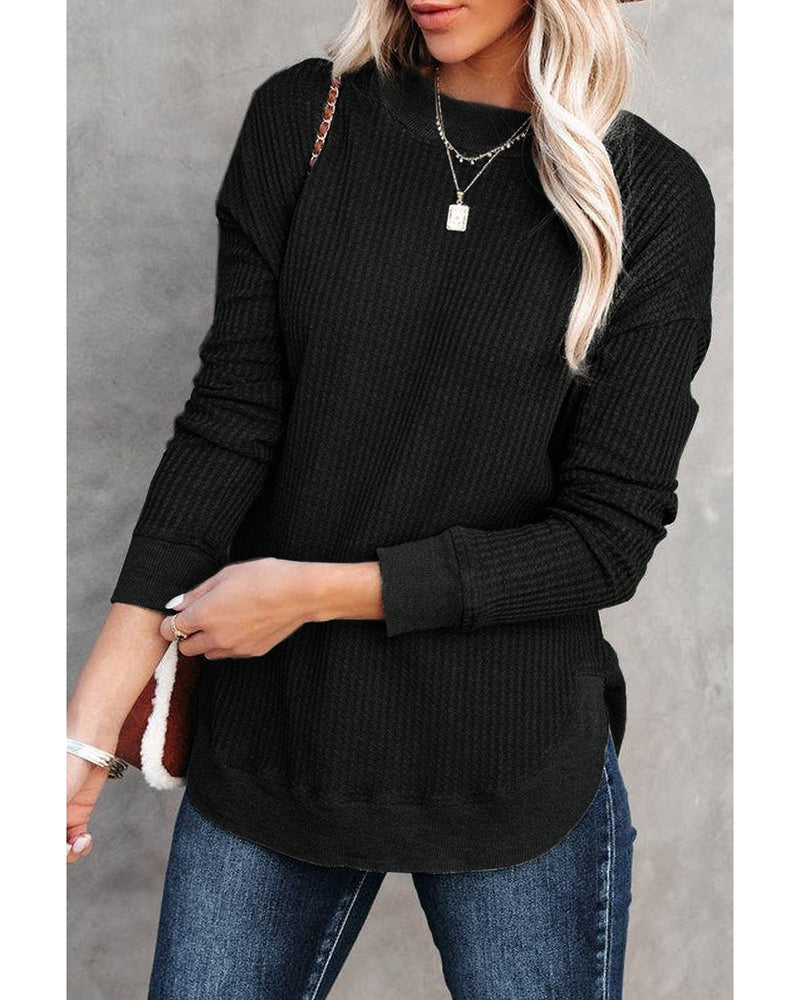 Azura Exchange Ribbed Trim Waffle Knit Top - M Payday Deals