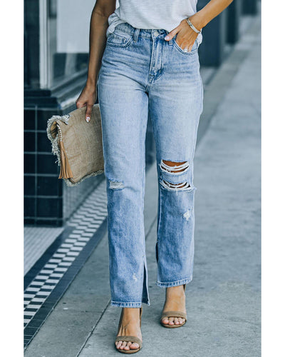 Azura Exchange Ripped High Waist Straight Leg Jeans with Side Splits - 12 US Payday Deals