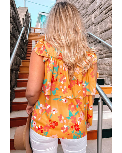 Azura Exchange Ruffle Cap Sleeve Floral Print Blouse - XL Payday Deals