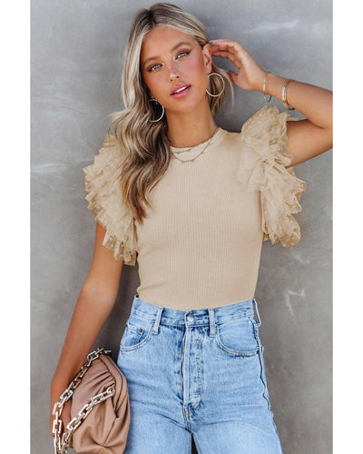 Azura Exchange Ruffle Sleeve Ribbed Knit Top - L Payday Deals
