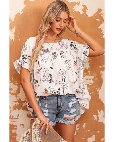 Azura Exchange Ruffled Short Sleeve Back Knot Blouse - L Payday Deals