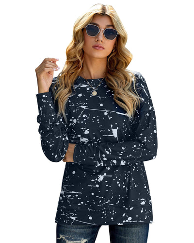Azura Exchange Scrawl Print Long Sleeve Top with Slit - L Payday Deals