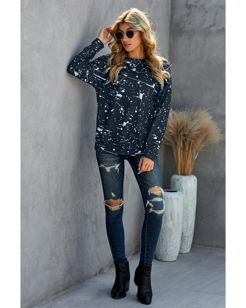 Azura Exchange Scrawl Print Long Sleeve Top with Slit - S Payday Deals