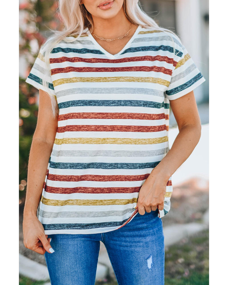 Azura Exchange Striped V Neck T-shirt - S Payday Deals