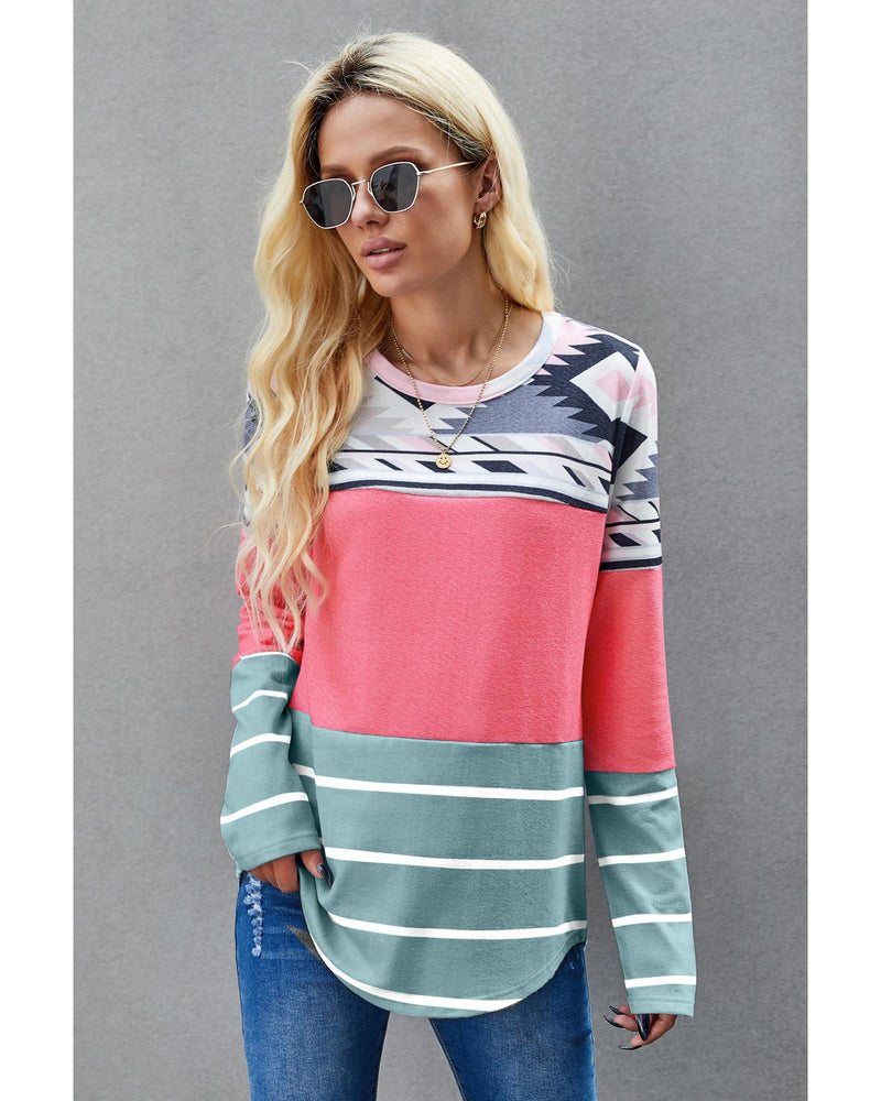 Azura Exchange Tribal Striped Long Sleeve T-shirt - M Payday Deals
