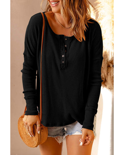Azura Exchange Waffle Knit Henley Top - L Payday Deals
