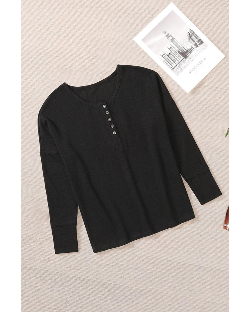 Azura Exchange Waffle Knit Henley Top - L Payday Deals