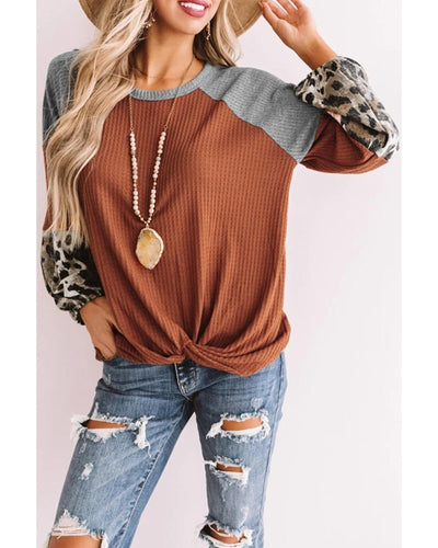 Azura Exchange Waffle Knit Orange Blouse with Twist Knot - S Payday Deals