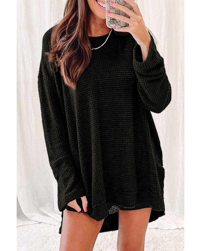Azura Exchange Waffle Knit Oversized Black Top - L Payday Deals