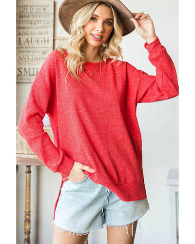 Azura Exchange Waffle Knit Side Slit Pullover - M Payday Deals