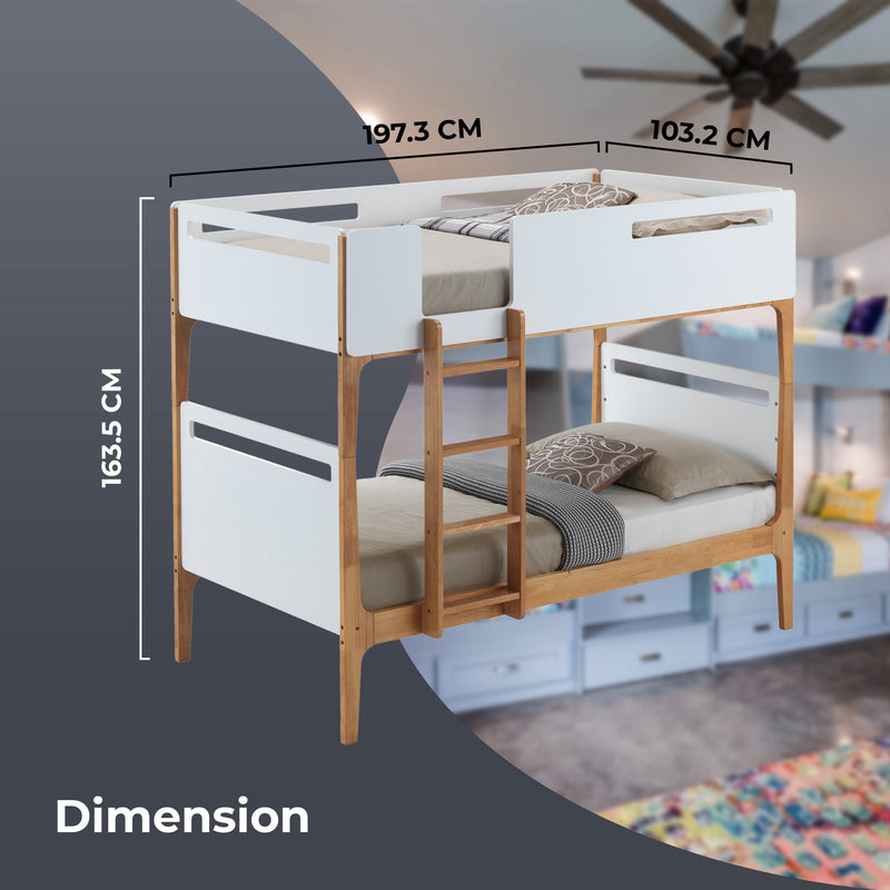 Baby Rose Single Bunk Bed Frame Solid Rubber Timber Wood Loft Furniture - White Payday Deals