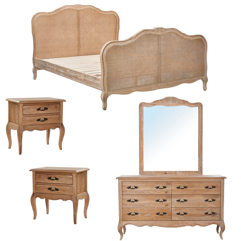 Bali 5pc Queen Bed Suite Bedside Dresser Bedroom Rattan Furniture Package Oak Payday Deals