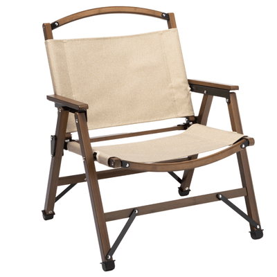 Bamboo Canvas Foldable Outdoor Camping Chair Wooden Travel Picnic Park - Khaki/Beige