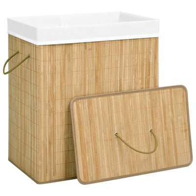 Bamboo Laundry Basket with 2 Sections 100 L Payday Deals