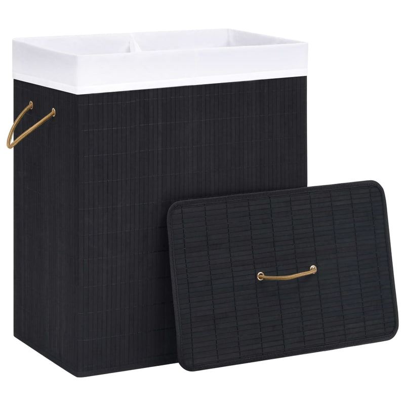 Bamboo Laundry Basket with 2 Sections Black 100 L Payday Deals