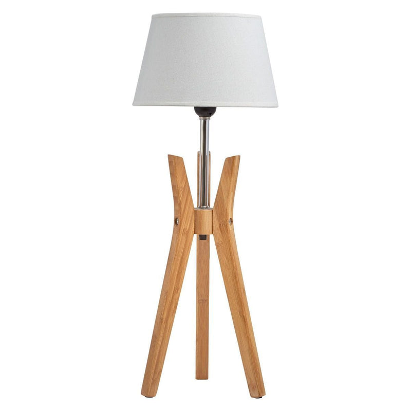 Bamboo Tripod Table Lamp Desk Modern Rustic Geo Light w Linen Shade Payday Deals