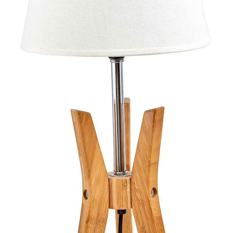 Bamboo Tripod Table Lamp Desk Modern Rustic Geo Light w Linen Shade Payday Deals