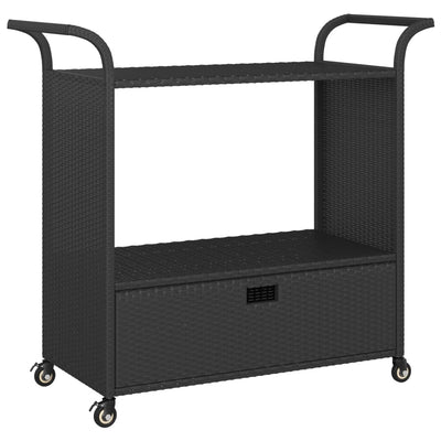 Bar Cart with Drawer Black 100x45x97 cm Poly Rattan Payday Deals