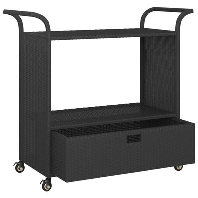 Bar Cart with Drawer Black 100x45x97 cm Poly Rattan Payday Deals