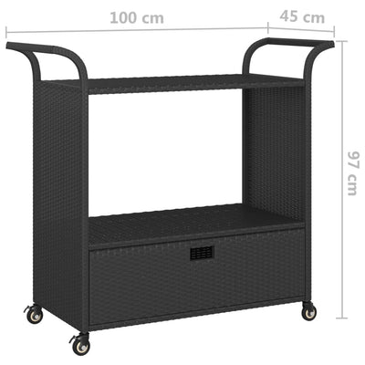 Bar Cart with Drawer Black 100x45x97 cm Poly Rattan Payday Deals