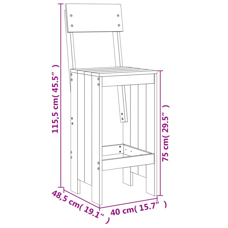 Bar Stools 2 pcs Black 40x48.5x115.5 cm Solid Wood Pine Payday Deals
