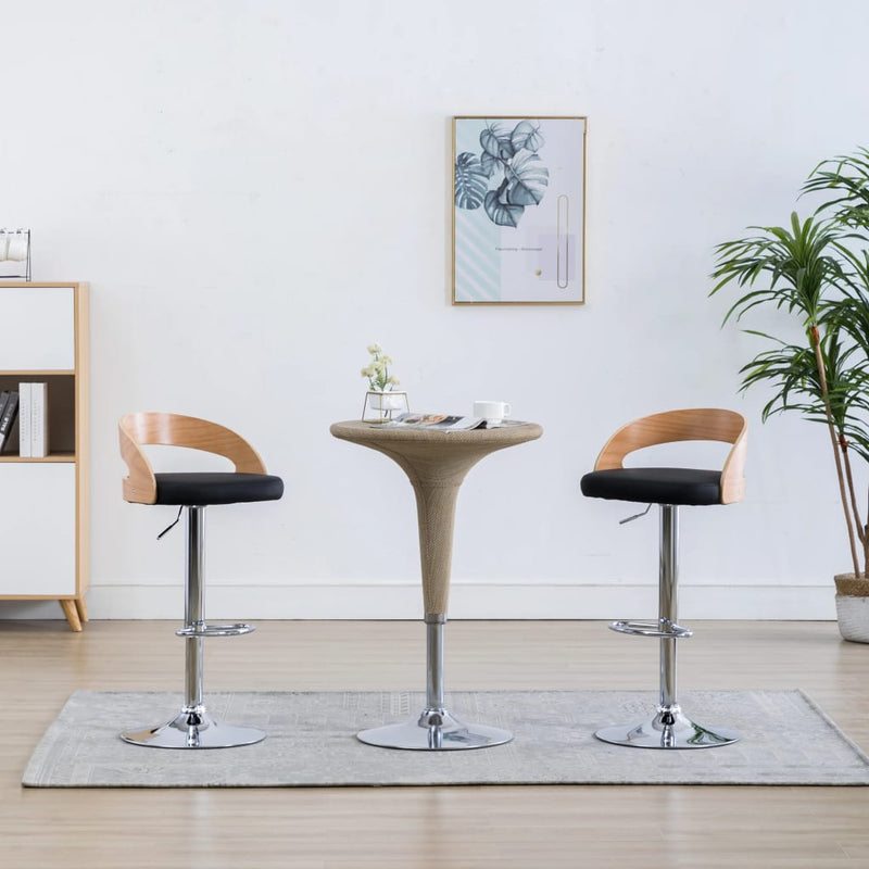Bar Stools 2 pcs Black Faux Leather and Bentwood Payday Deals
