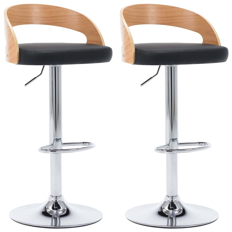 Bar Stools 2 pcs Black Faux Leather and Bentwood Payday Deals