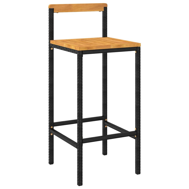 Bar Stools 2 pcs Black Poly Rattan and Solid Wood Acacia Payday Deals