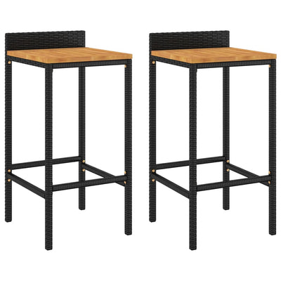 Bar Stools 2 pcs Black Poly Rattan and Solid Wood Acacia Payday Deals