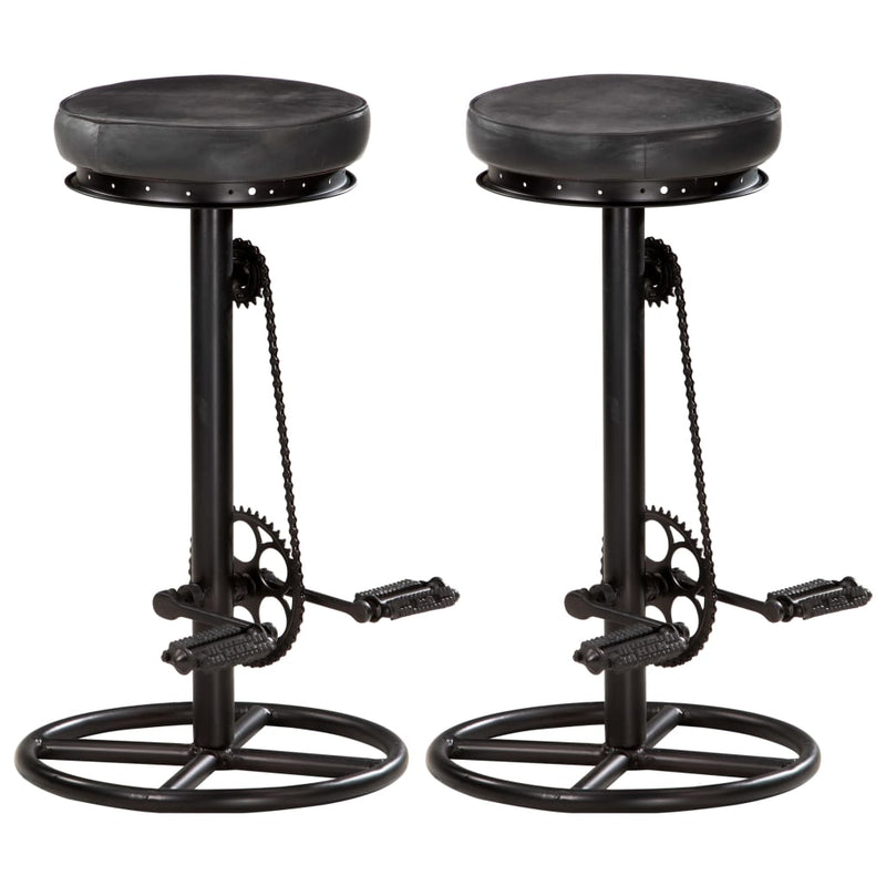 Bar Stools 2 pcs Black Real Goat Leather Payday Deals