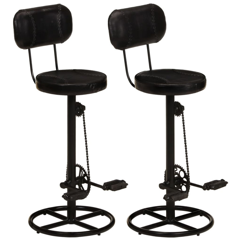 Bar Stools 2 pcs Black Real Goat Leather Payday Deals