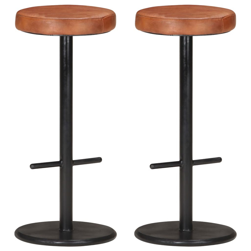 Bar Stools 2 pcs Brown Real Leather Payday Deals