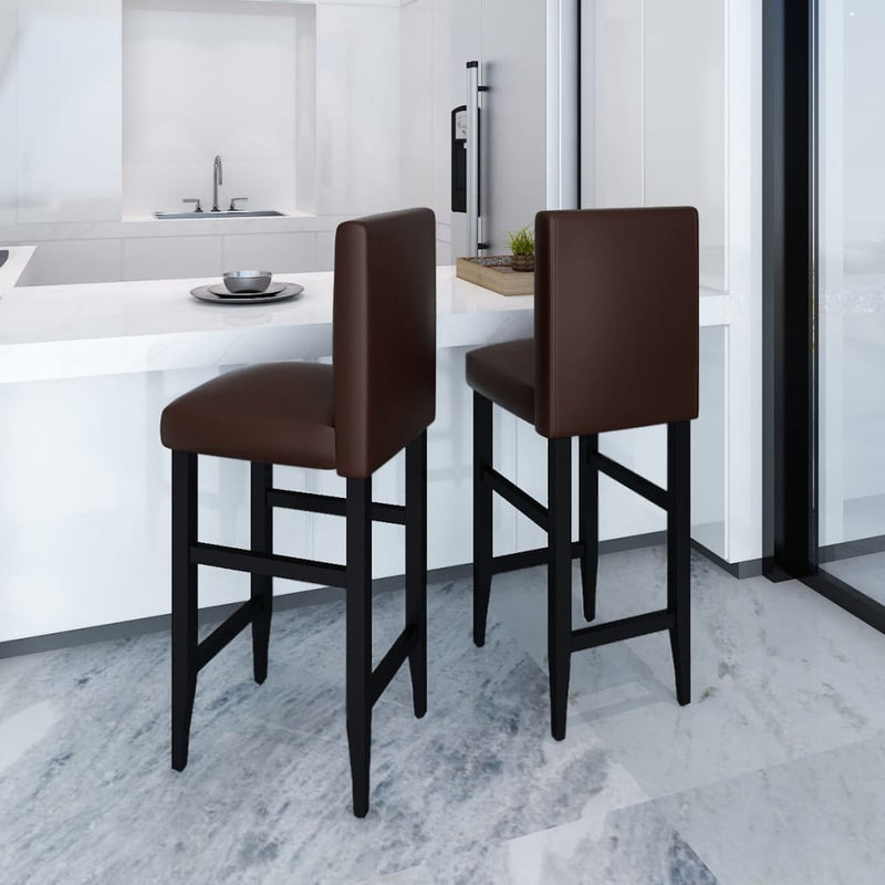 Bar Stools 2 pcs Dark Brown Faux Leather Payday Deals