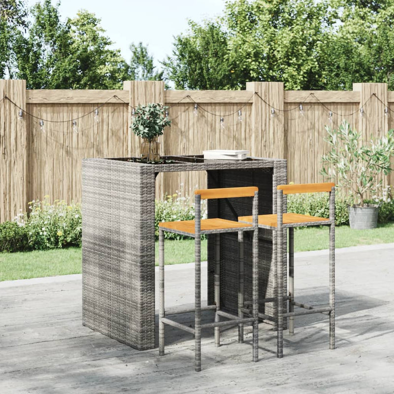 Bar Stools 2 pcs Grey Poly Rattan and Solid Wood Acacia Payday Deals