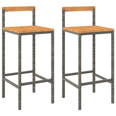 Bar Stools 2 pcs Grey Poly Rattan and Solid Wood Acacia Payday Deals