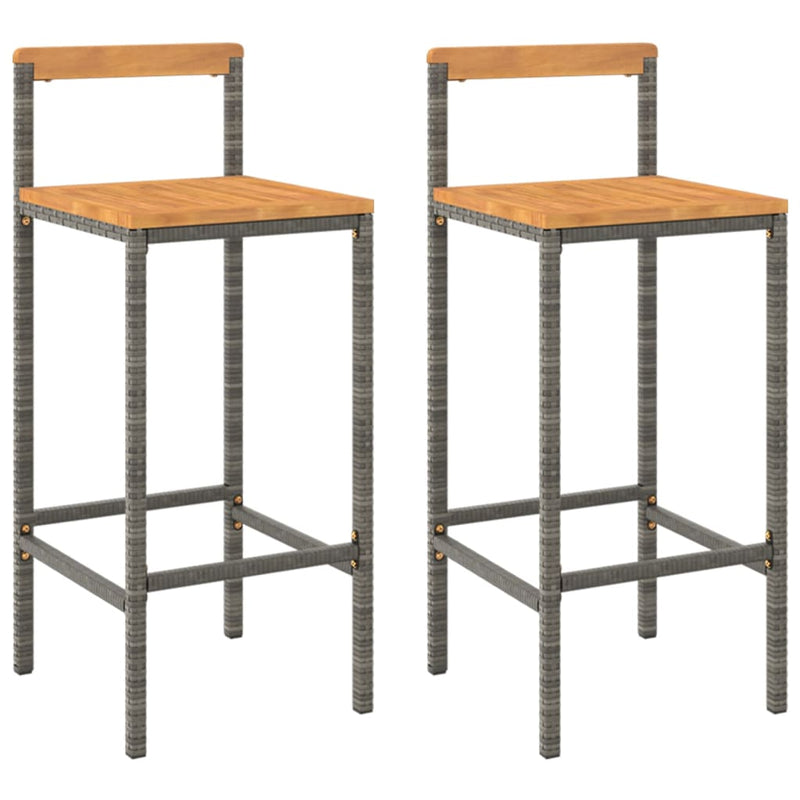 Bar Stools 2 pcs Grey Poly Rattan and Solid Wood Acacia Payday Deals