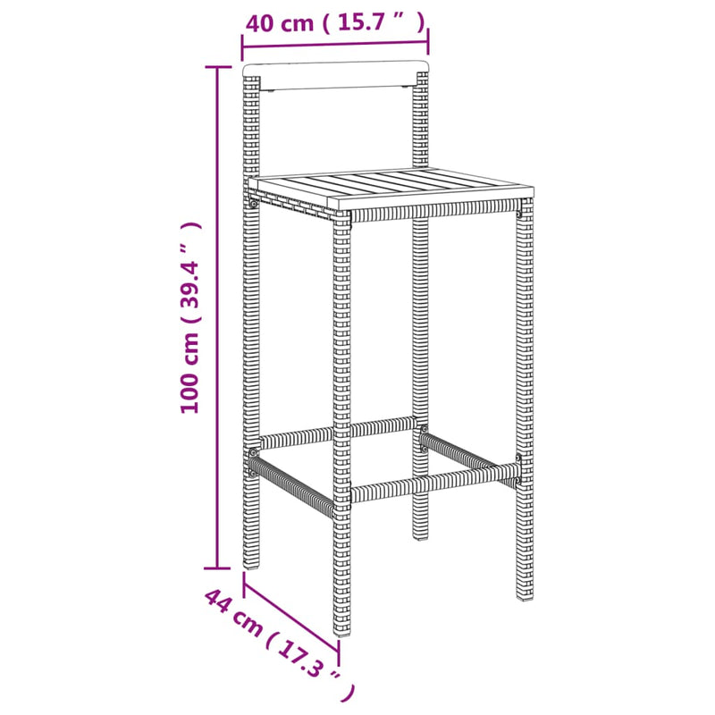 Bar Stools 2 pcs Grey Poly Rattan and Solid Wood Acacia Payday Deals