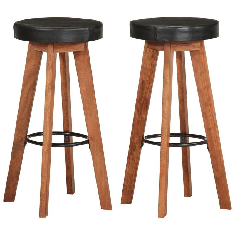 Bar Stools 2 pcs Real Leather and Solid Wood Acacia Payday Deals