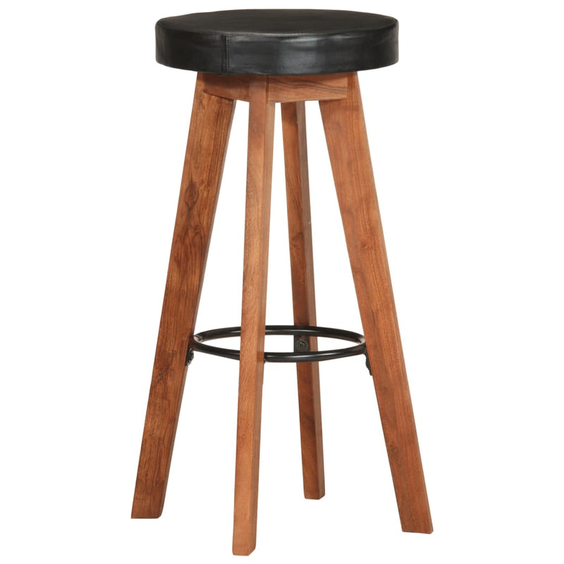 Bar Stools 2 pcs Real Leather and Solid Wood Acacia Payday Deals