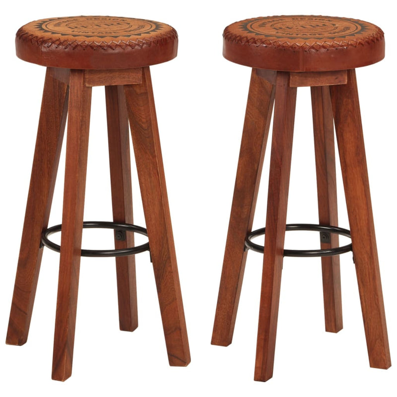 Bar Stools 2 pcs Real Leather and Solid Wood Acacia Payday Deals