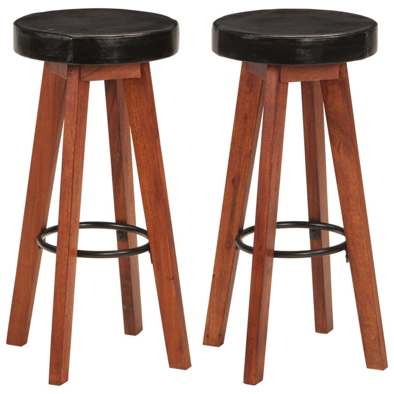 Bar Stools 2 pcs Real Leather and Solid Wood Acacia Payday Deals