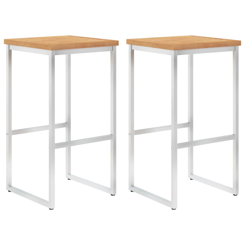 Bar Stools 2 pcs Solid Teak Wood and Stainless Steel Payday Deals
