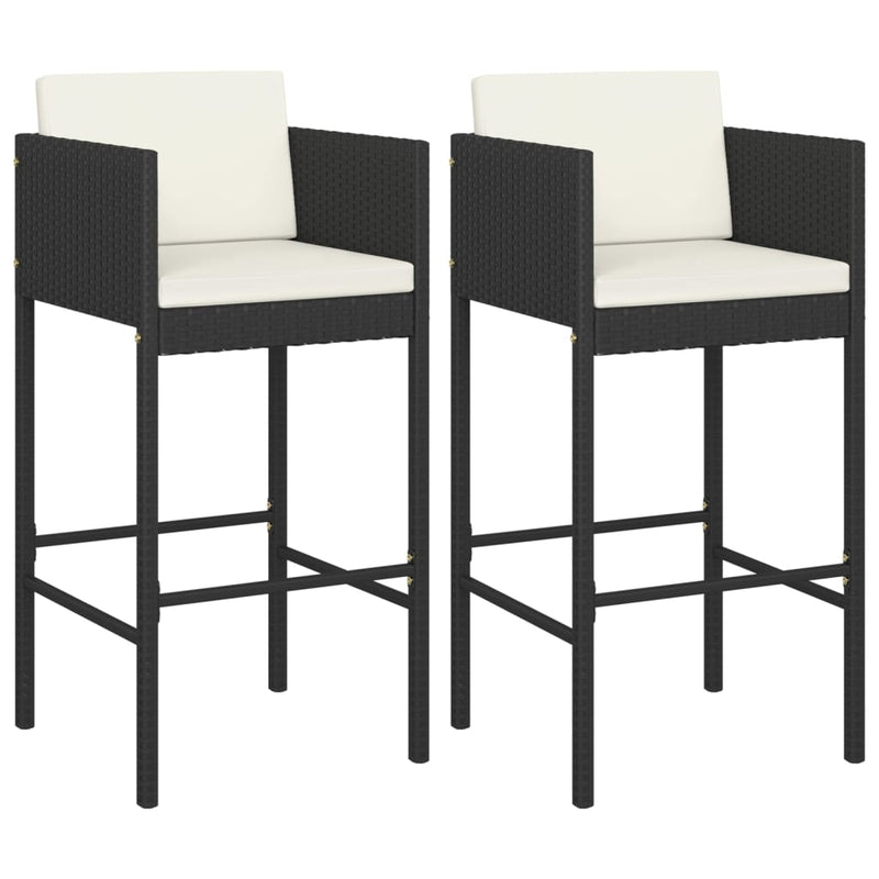 Bar Stools 2 pcs with Cushions Black Poly Rattan Payday Deals
