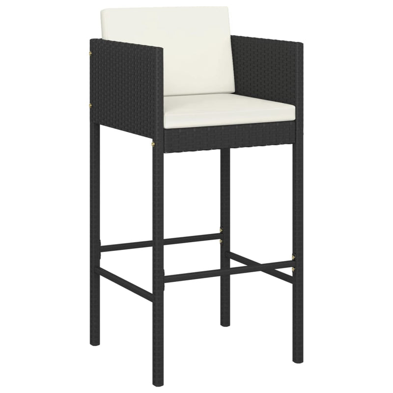 Bar Stools 2 pcs with Cushions Black Poly Rattan Payday Deals