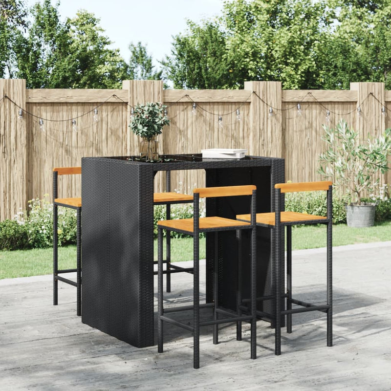 Bar Stools 4 pcs Black Poly Rattan and Solid Wood Acacia Payday Deals