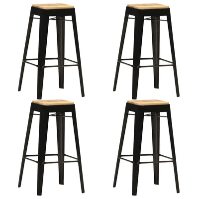 Bar Stools 4 pcs Black Solid Mango Wood